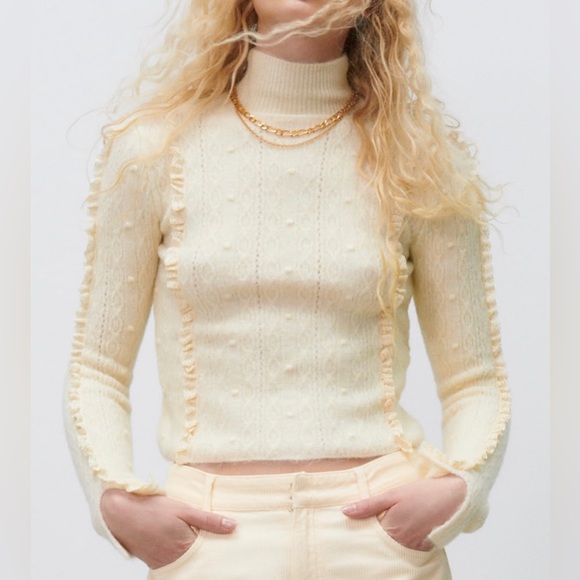 Zara RUFFLED HIGH COLLAR KNIT SWEATER - Picture 4 of 10